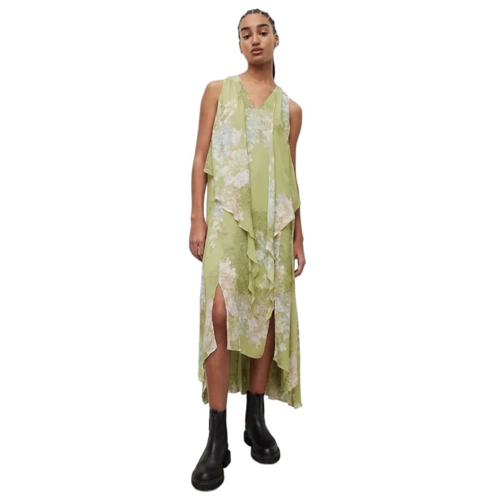 All Saints Womens Capri Venetian Ethereal Fairy Floral‎ Midi Dress Green US 6